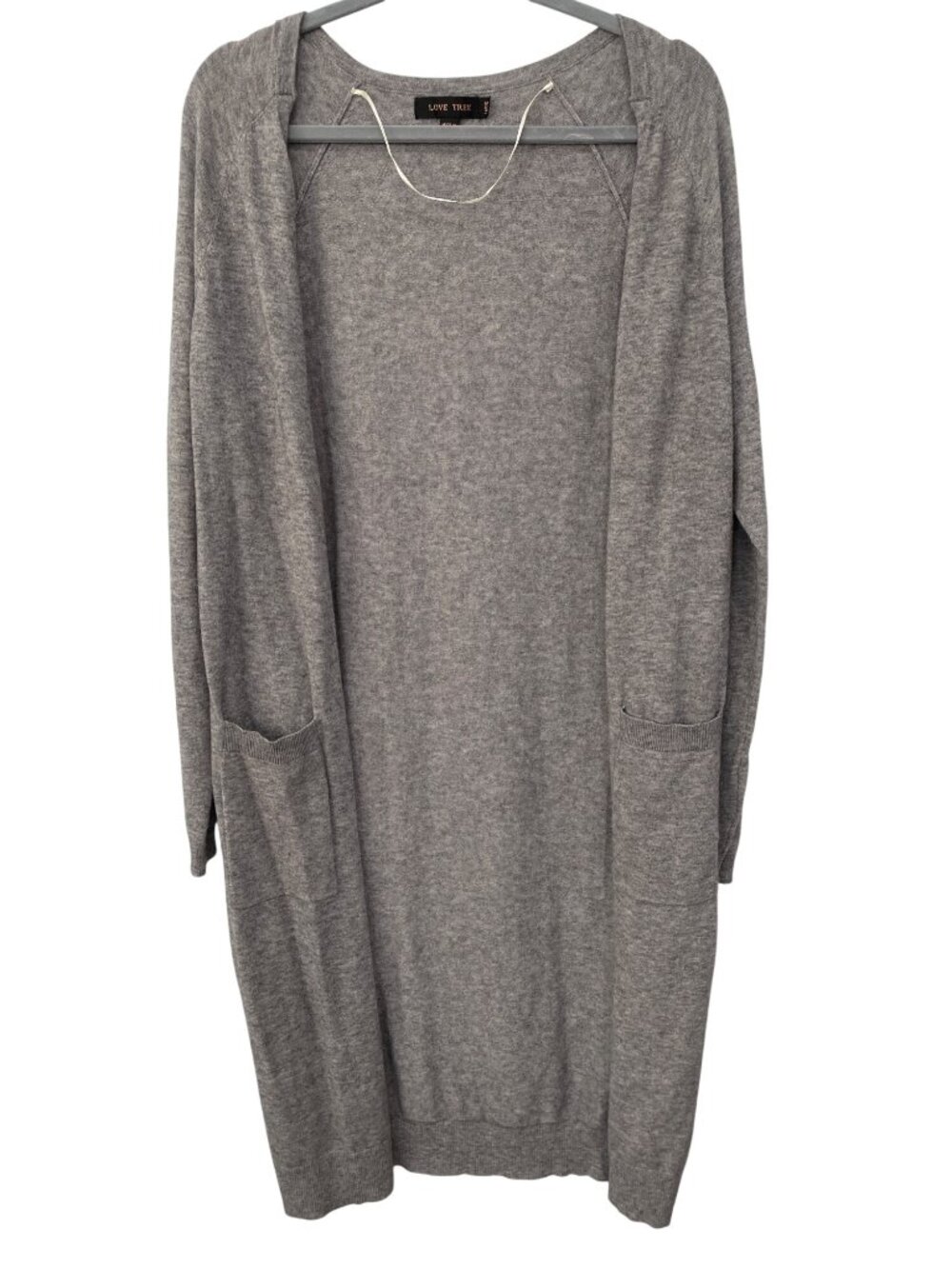 Love Tree Cardigan Duster Large Open Front Long Sleeve Gray Cozy Knit Loungewear